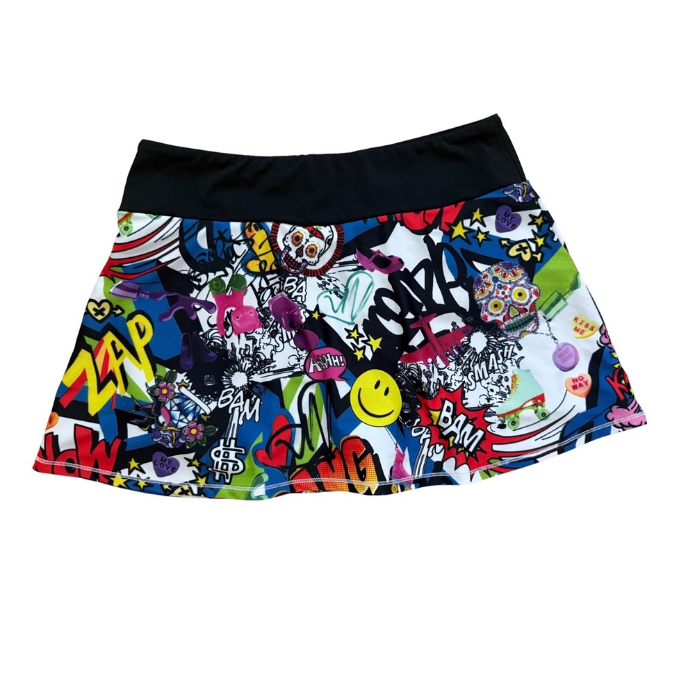 QUEEN OF THE COURT Women Skort Graffiti Pop Art Athletic Tennis Festival Size M